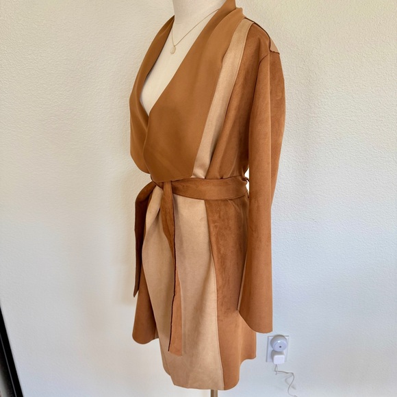 ZARA Brown Tan Faux Suede Patchwork Jacket Trench Coat - Picture 7 of 15